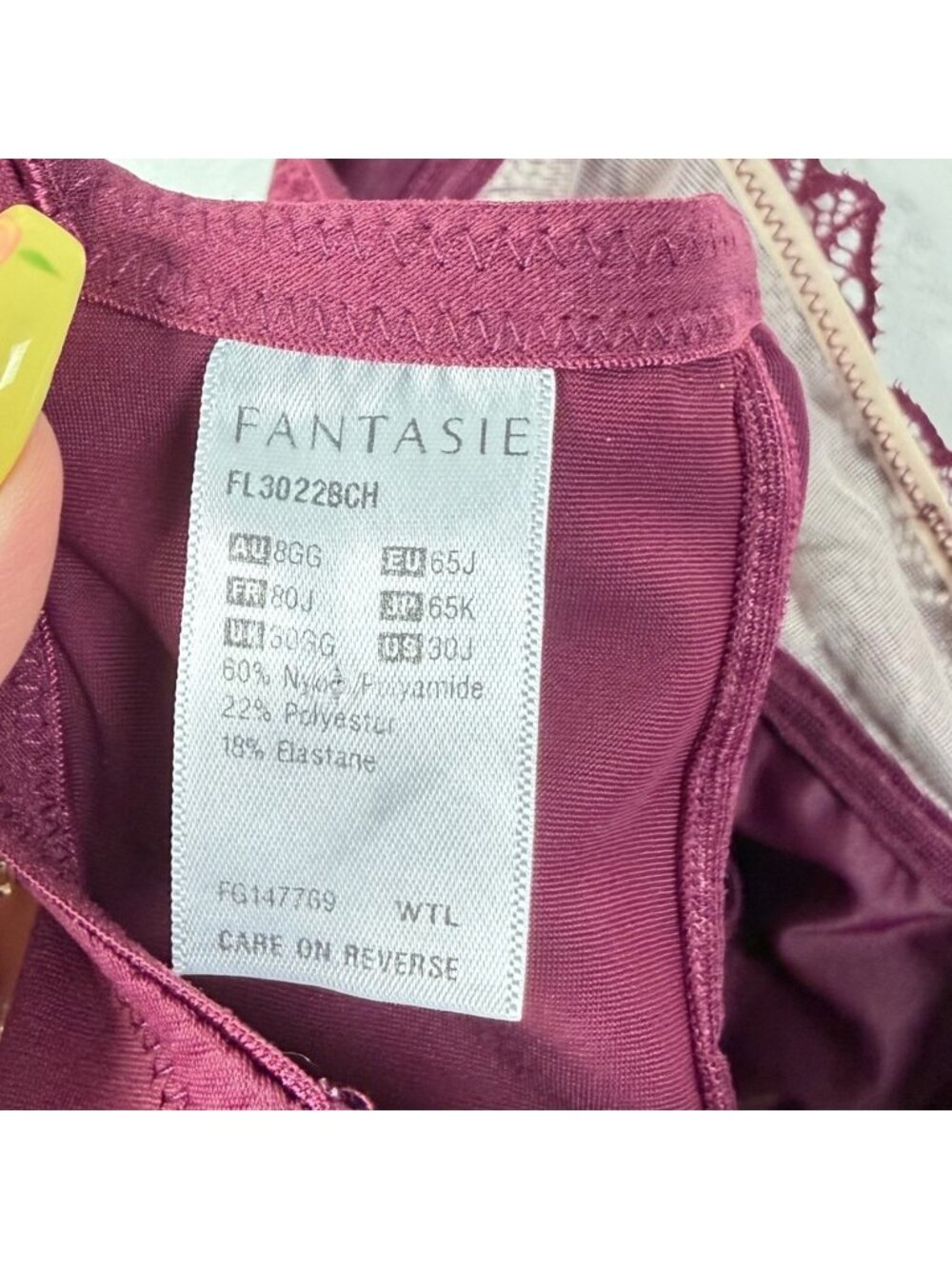 Fantasie Memoir Soft Cup Wireless Bra FL3022 Black Cherry Wire Free size 30J - Picture 6 of 6